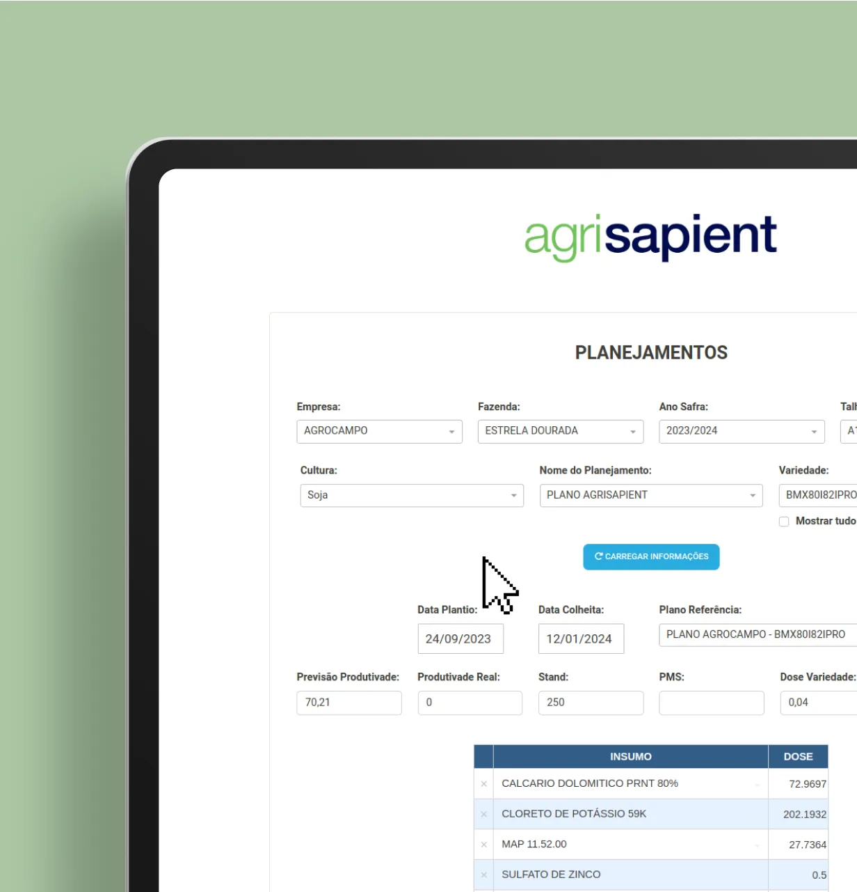Edição dos planejamentos efetuados.